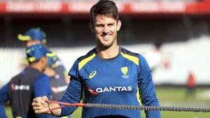 Australia's Mitchell Marsh takes part in a nets session.(AP) Australia's Mitchell Marsh takes part in a nets session.(AP)