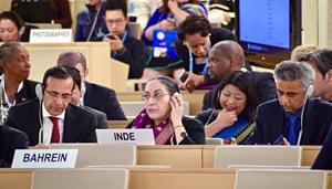 Switzerland, September 10 (ANI): Secretary (East) MEA, Vijay Thakur Singh (C) at the UNHRC in Geneva on Tuesday. ()(ANI Photo) Switzerland, September 10 (ANI): Secretary (East) MEA, Vijay Thakur Singh (C) at the UNHRC in Geneva on Tuesday. ()(ANI Photo)