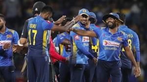 Sri Lankan team members celebrate their win over New Zealand.(AP) Sri Lankan team members celebrate their win over New Zealand.(AP)