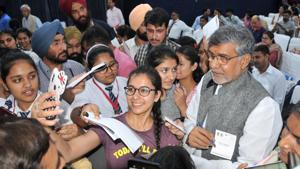 Nobel Laureate Kailash Satyarthi interacting with students at ‘Nobel Prizes Series 2019’ at National Agri Food Biotechnology Institute, Sector 81 in Mohali on Wednesday.(Ravi Kumar/HT) Nobel Laureate Kailash Satyarthi interacting with students at ‘Nobel Prizes Series 2019’ at National Agri Food Biotechnology Institute, Sector 81 in Mohali on Wednesday.(Ravi Kumar/HT)