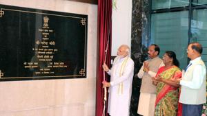 Prime Minister Narendra Modi inaugurating the newly building of Jharkhand assembly in Ranchi, India.(HT Photo) Prime Minister Narendra Modi inaugurating the newly building of Jharkhand assembly in Ranchi, India.(HT Photo)