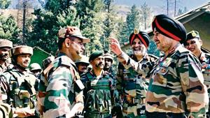 General Officer Commanding-in-Chief, Northern Command, Lt General Ranbir Singh visits north Kashmir to review the prevailing security situation in the region on Friday. The Army Commander visited the formations and units in north Kashmir deployed along the Line of Control and hinterland(ANI Photo) General Officer Commanding-in-Chief, Northern Command, Lt General Ranbir Singh visits north Kashmir to review the prevailing security situation in the region on Friday. The Army Commander visited the formations and units in north Kashmir deployed along the Line of Control and hinterland(ANI Photo)