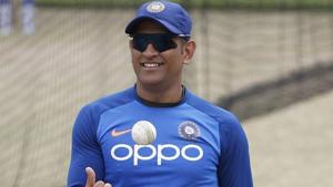 MS Dhoni during a practice session.(ANI) MS Dhoni during a practice session.(ANI)