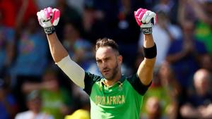 Faf du Plessis celebrates reaching his century at ICC Cricket World Cup.(Action Images via Reuters) Faf du Plessis celebrates reaching his century at ICC Cricket World Cup.(Action Images via Reuters)