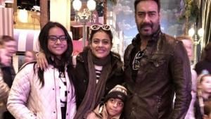 Ajay Devgn and Kajol with their kids Nysa and Yug. Ajay Devgn and Kajol with their kids Nysa and Yug.