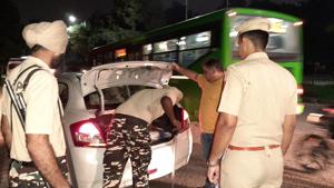 Punjab Police checking vehicles at a special naka in Mohali. Punjab Police checking vehicles at a special naka in Mohali.