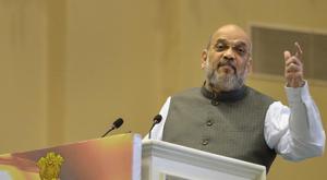 At a function to celebrate Hindi Diwas in New Delhi’s Vigyan Bhawan, Amit Shah said the government would celebrate Hindi Saptah (week) publicly from 2020(PTI) At a function to celebrate Hindi Diwas in New Delhi’s Vigyan Bhawan, Amit Shah said the government would celebrate Hindi Saptah (week) publicly from 2020(PTI)