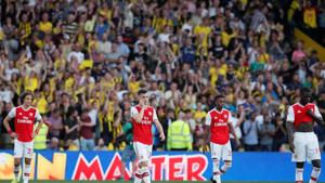 Arsenal's David Luiz, Granit Xhaka, Joe Willock and Nicolas Pepe look dejected.(REUTERS) Arsenal's David Luiz, Granit Xhaka, Joe Willock and Nicolas Pepe look dejected.(REUTERS)