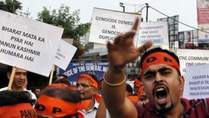 Kashmiri Pandits protesting for their rights.(HT File Photo (Representational image)) Kashmiri Pandits protesting for their rights.(HT File Photo (Representational image))
