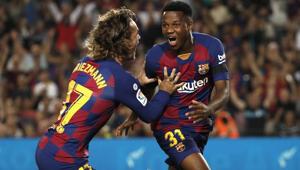 Barcelona's Ansu Fati, right, celebrates with teammate Barcelona's Antoine Griezmann(AP) Barcelona's Ansu Fati, right, celebrates with teammate Barcelona's Antoine Griezmann(AP)