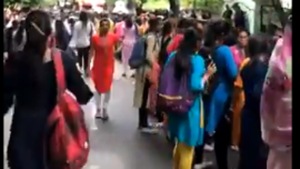 Students protesting outside St Francis College for Women, Hyderabad(Twitter) Students protesting outside St Francis College for Women, Hyderabad(Twitter)