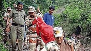 The ITPB personnel, along with the woman’s family, carried the body on foot to the cremation ground.(HT) The ITPB personnel, along with the woman’s family, carried the body on foot to the cremation ground.(HT)