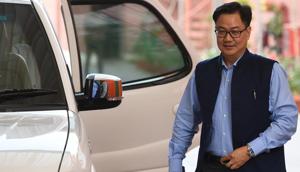 Union Minister Kiren Rijiju on Monday accused the Congress of double standards over Hindi language.(HT PHOTO) Union Minister Kiren Rijiju on Monday accused the Congress of double standards over Hindi language.(HT PHOTO)