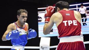 Asian Games gold medallist Amit Panghal (52kg) in action.(PTI) Asian Games gold medallist Amit Panghal (52kg) in action.(PTI)