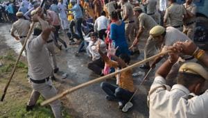 Police used water cannons and lathicharge to disperse the agitating computer teachers in Panchkula on Monday.(Sant Arora/HT) Police used water cannons and lathicharge to disperse the agitating computer teachers in Panchkula on Monday.(Sant Arora/HT)