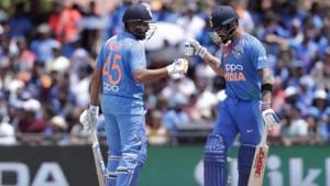India's Rohit Sharma, left, bumps fist with Virat Kohli.(AP) India's Rohit Sharma, left, bumps fist with Virat Kohli.(AP)