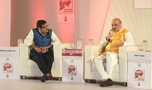 Home minister Amit Shah answered critics over the language row in Ranchi, Jharkhand while addressing the day long Hindustan Purvoday 2019 summit.(HT Photo) Home minister Amit Shah answered critics over the language row in Ranchi, Jharkhand while addressing the day long Hindustan Purvoday 2019 summit.(HT Photo)
