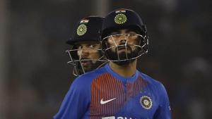 India's captain Virat Kohli, right, and his teammate Shikhar Dhawan.(AP) India's captain Virat Kohli, right, and his teammate Shikhar Dhawan.(AP)
