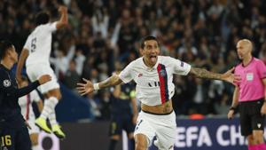Paris: PSG's Angel Di Maria celebrates after scoring his side's second goal during the Champions League group A soccer match between PSG and Real Madrid at the Parc des Princes stadium in Paris, Wednesday, Sept. 18, 2019.(AP) Paris: PSG's Angel Di Maria celebrates after scoring his side's second goal during the Champions League group A soccer match between PSG and Real Madrid at the Parc des Princes stadium in Paris, Wednesday, Sept. 18, 2019.(AP)