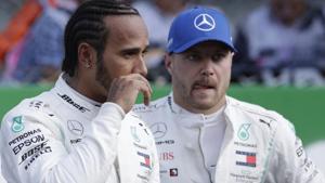 Mercedes driver Lewis Hamilton of Britain and teammate Valtteri Bottas of Finland.(AP) Mercedes driver Lewis Hamilton of Britain and teammate Valtteri Bottas of Finland.(AP)