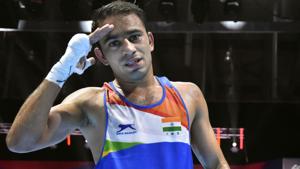 India's Amit Panghal poses for photographs.(PTI) India's Amit Panghal poses for photographs.(PTI)