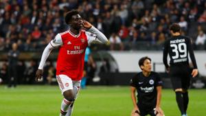 Arsenal's Bukayo Saka celebrates scoring their second goal(REUTERS) Arsenal's Bukayo Saka celebrates scoring their second goal(REUTERS)