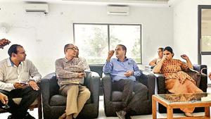 Officials of Unitech, Johnson Lifts and residents of Unitech The Residences held a meeting on Friday.(Sourced) Officials of Unitech, Johnson Lifts and residents of Unitech The Residences held a meeting on Friday.(Sourced)