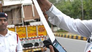 Issued via traffic violation information slip (TVIS) for various offences, the challans have accumulated between 2017 and 2019.(Arvind Yadav/HT PHOTO) Issued via traffic violation information slip (TVIS) for various offences, the challans have accumulated between 2017 and 2019.(Arvind Yadav/HT PHOTO)