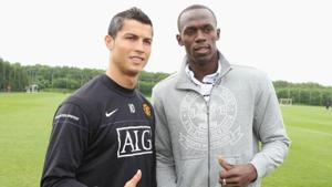 Cristiano Ronaldo and Usain Bolt at Carrington Training Ground in 2009.(Manchester United via Getty Images) Cristiano Ronaldo and Usain Bolt at Carrington Training Ground in 2009.(Manchester United via Getty Images)