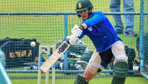 South African player Rassie van der Dussen bats during a practice session(PTI) South African player Rassie van der Dussen bats during a practice session(PTI)