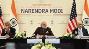PM Modi attended a roundtable with 17 CEOs of energy companies that were together worth $1 trillion and had operations in more than 150 countries, including India, which they want to grow.(Photo: Twitter/@narendramodi) PM Modi attended a roundtable with 17 CEOs of energy companies that were together worth $1 trillion and had operations in more than 150 countries, including India, which they want to grow.(Photo: Twitter/@narendramodi)
