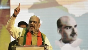 Union Home Minister Amit Shah at an election meeting in Mumbai on Sunday.(HT PHOTO) Union Home Minister Amit Shah at an election meeting in Mumbai on Sunday.(HT PHOTO)