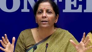 Asked if the government will consider revising the fiscal deficit target, Finance Minister Nirmala Sitharaman said these are “decisions taken near the Budget”.(ANI PHOTO.) Asked if the government will consider revising the fiscal deficit target, Finance Minister Nirmala Sitharaman said these are “decisions taken near the Budget”.(ANI PHOTO.)