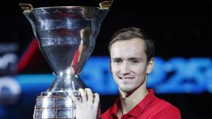 Daniil Medvedev holds the trophy after winning the St. Petersburg Open ATP tennis tournament.(AP) Daniil Medvedev holds the trophy after winning the St. Petersburg Open ATP tennis tournament.(AP)