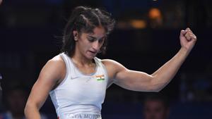 Vinesh Phogat after as she winning the bronze medal at the Wrestling World Championships in Nur-Sultan, Kazakhstan.(AP) Vinesh Phogat after as she winning the bronze medal at the Wrestling World Championships in Nur-Sultan, Kazakhstan.(AP)