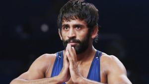 Bajrang Punia of India reacts as he won the bronze medal.(AP) Bajrang Punia of India reacts as he won the bronze medal.(AP)