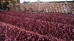 Heaps of onions at UP State Warehouse in Navi Mumbai, Monday. Onion prices are spiralling across the country, reportedly, due to shortage of supply.(Photo: PTI) Heaps of onions at UP State Warehouse in Navi Mumbai, Monday. Onion prices are spiralling across the country, reportedly, due to shortage of supply.(Photo: PTI)