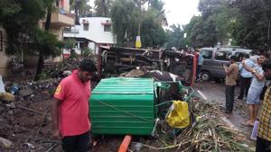 There was heavy water logging in the homes in the Ambil Odha area of Sahakarnagar and surrounding areas in Pune.(HT Photo) There was heavy water logging in the homes in the Ambil Odha area of Sahakarnagar and surrounding areas in Pune.(HT Photo)