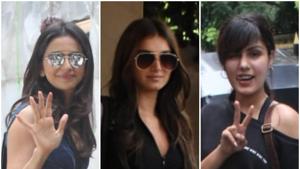 Actors Rakul Preet Singh, Tara Sutaria and Rhea Chakraborty spotted in Mumbai.(Varinder Chawla) Actors Rakul Preet Singh, Tara Sutaria and Rhea Chakraborty spotted in Mumbai.(Varinder Chawla)