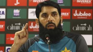 Pakistan's head coach and chief selector Misbah-ul-Haq speaks to reporters in Karachi, Pakistan.(AP) Pakistan's head coach and chief selector Misbah-ul-Haq speaks to reporters in Karachi, Pakistan.(AP)