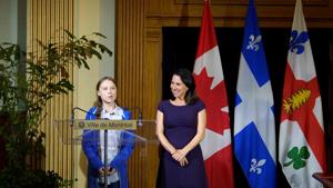 Climate change teen activist Greta Thunberg speaks as she receives the key to the city from Montreal Mayor Valerie Plante after a climate strike march in Montreal, Quebec, Canada.(Reuters Photo) Climate change teen activist Greta Thunberg speaks as she receives the key to the city from Montreal Mayor Valerie Plante after a climate strike march in Montreal, Quebec, Canada.(Reuters Photo)