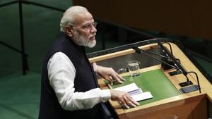 As Prime Minister Narendra Modi reached the United Nations for his speech on Friday, a gathering of thousands of people from the Indian-American community gathered outside with festive cheer(Bloomberg) As Prime Minister Narendra Modi reached the United Nations for his speech on Friday, a gathering of thousands of people from the Indian-American community gathered outside with festive cheer(Bloomberg)