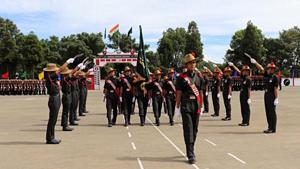 Soldiers during the Passing Out Parade of 58 Gorkha Training Centre, in Shillong on Saturday.(ANI) Soldiers during the Passing Out Parade of 58 Gorkha Training Centre, in Shillong on Saturday.(ANI)