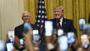 Washington: President Donald Trump arrives to speak at the Hispanic Heritage Month Reception with Vice President Mike Pence, in the East Room of the White House in Washington.(AP) Washington: President Donald Trump arrives to speak at the Hispanic Heritage Month Reception with Vice President Mike Pence, in the East Room of the White House in Washington.(AP)