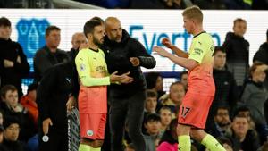 Manchester City's Bernardo Silva comes on as a substitute to replace Kevin De Bruyne.(Action Images via Reuters)