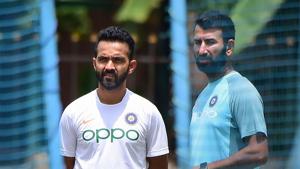 Indian cricket team test players Ajinkya Rahane, Cheteshwar Pujara at a practice session.(PTI) Indian cricket team test players Ajinkya Rahane, Cheteshwar Pujara at a practice session.(PTI)