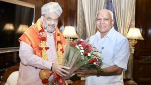Karnataka chief minister BS Yediyurappa with Union Home Minister Amit Shah.(ANI PHOTO.) Karnataka chief minister BS Yediyurappa with Union Home Minister Amit Shah.(ANI PHOTO.)