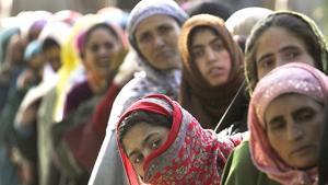 Kashmiri women stand in a queue to cast their votes in the recently held Jammu and Kashmir elections.(Waseem Andrabi/ HT photo) Kashmiri women stand in a queue to cast their votes in the recently held Jammu and Kashmir elections.(Waseem Andrabi/ HT photo)