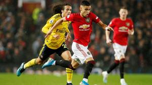 Arsenal's Matteo Guendouzi in action with Manchester United's Andreas Pereira(REUTERS) Arsenal's Matteo Guendouzi in action with Manchester United's Andreas Pereira(REUTERS)