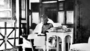 Gandhi after his release from prison, 1924.(gandhi museum) Gandhi after his release from prison, 1924.(gandhi museum)